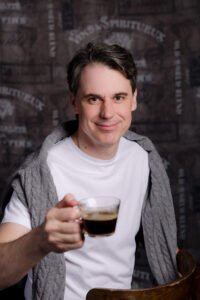 Balazs Szilagyi with coffee