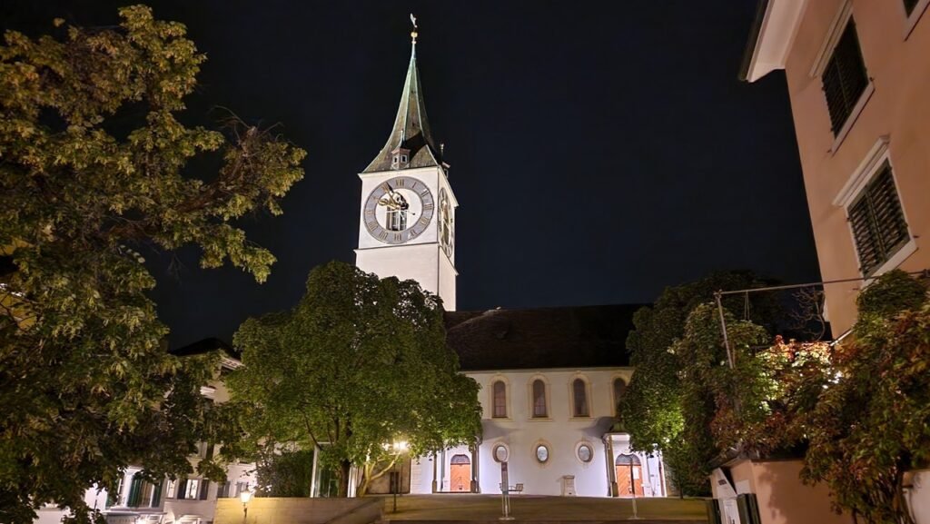 St Peter church Zurich by night